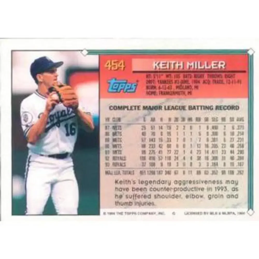 1994 Topps Keith Miller # 454 Kansas City Royals